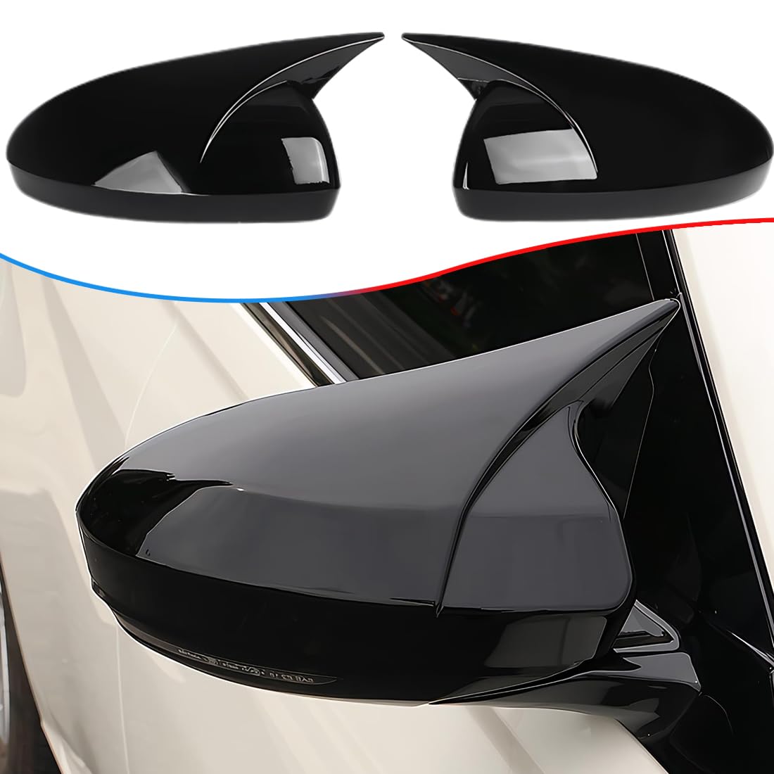 MUXEE front view bright black mirror covers showing sleek upgrade and fit