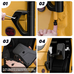 MWNYO mirror mounted on Jeep showing bolt-on fit and no-drill installation benefit