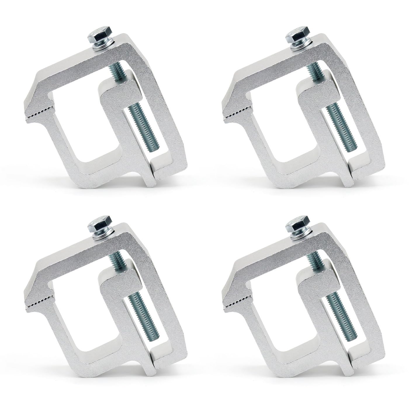 MXSAG front view of four silver clamps showing included bolts and washers for quick mounting