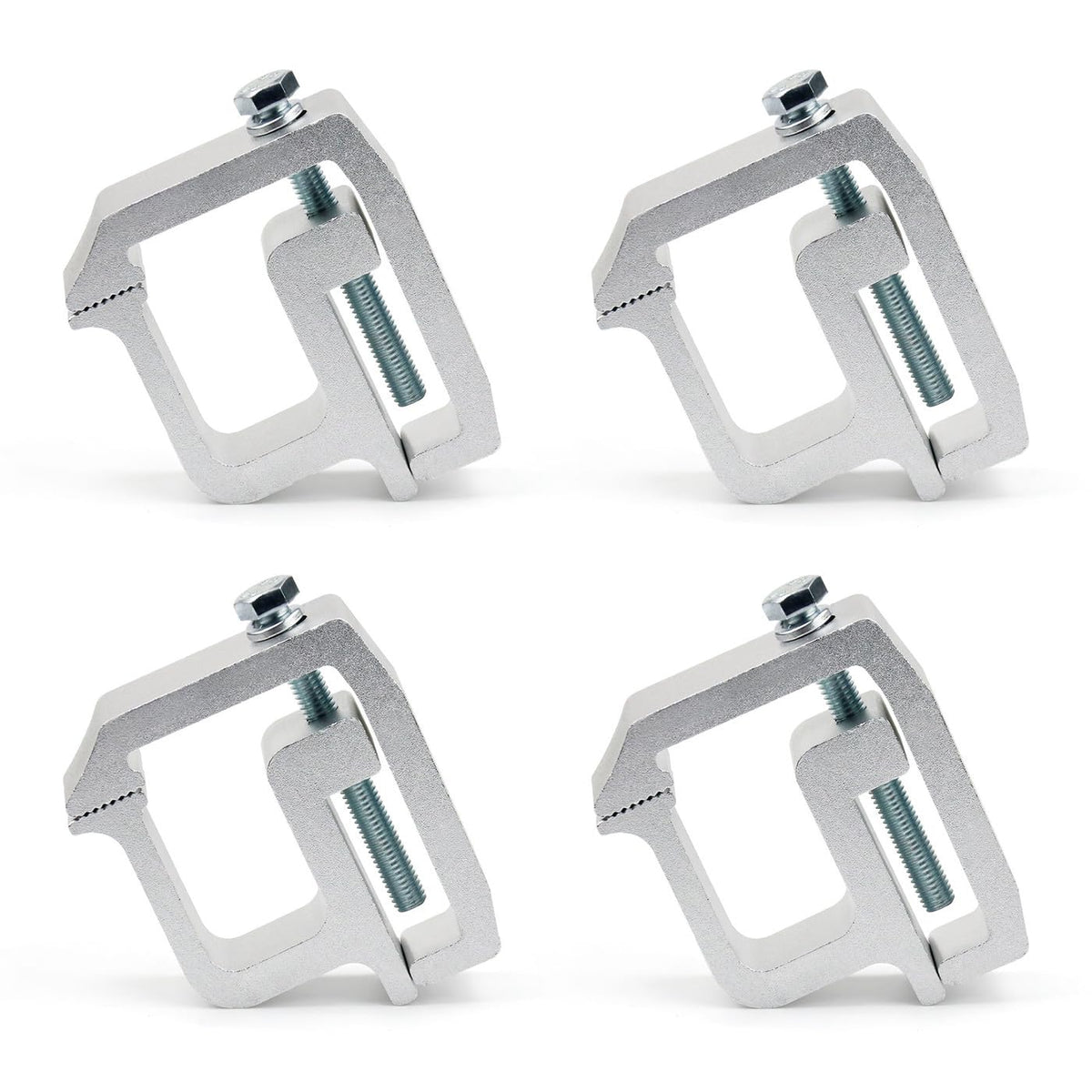 MXSAG front view of four silver clamps showing included bolts and washers for quick mounting