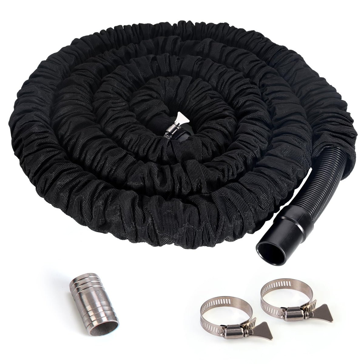 MytheeTale packaged 27ft kit showing hose, sleeve, connector — durable all-in-one solution