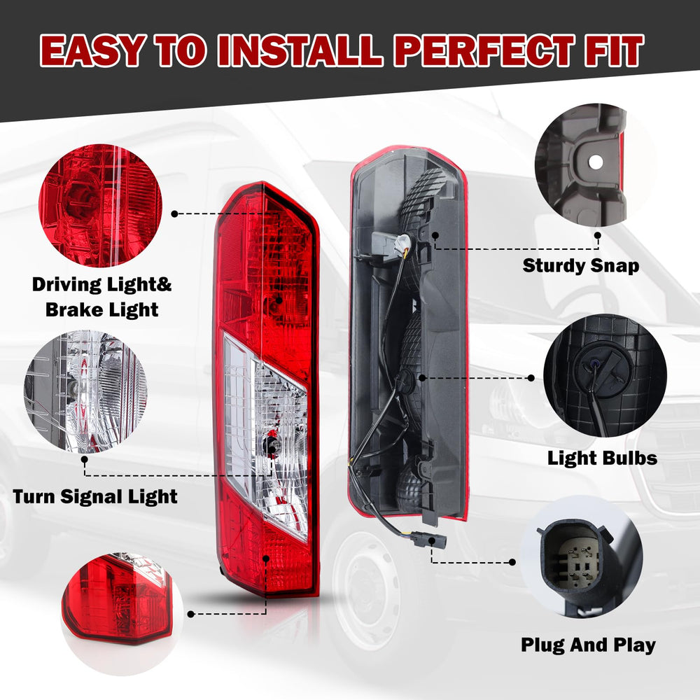 MZORANGE tail light installed on Ford Transit demonstrating direct-fit replacement