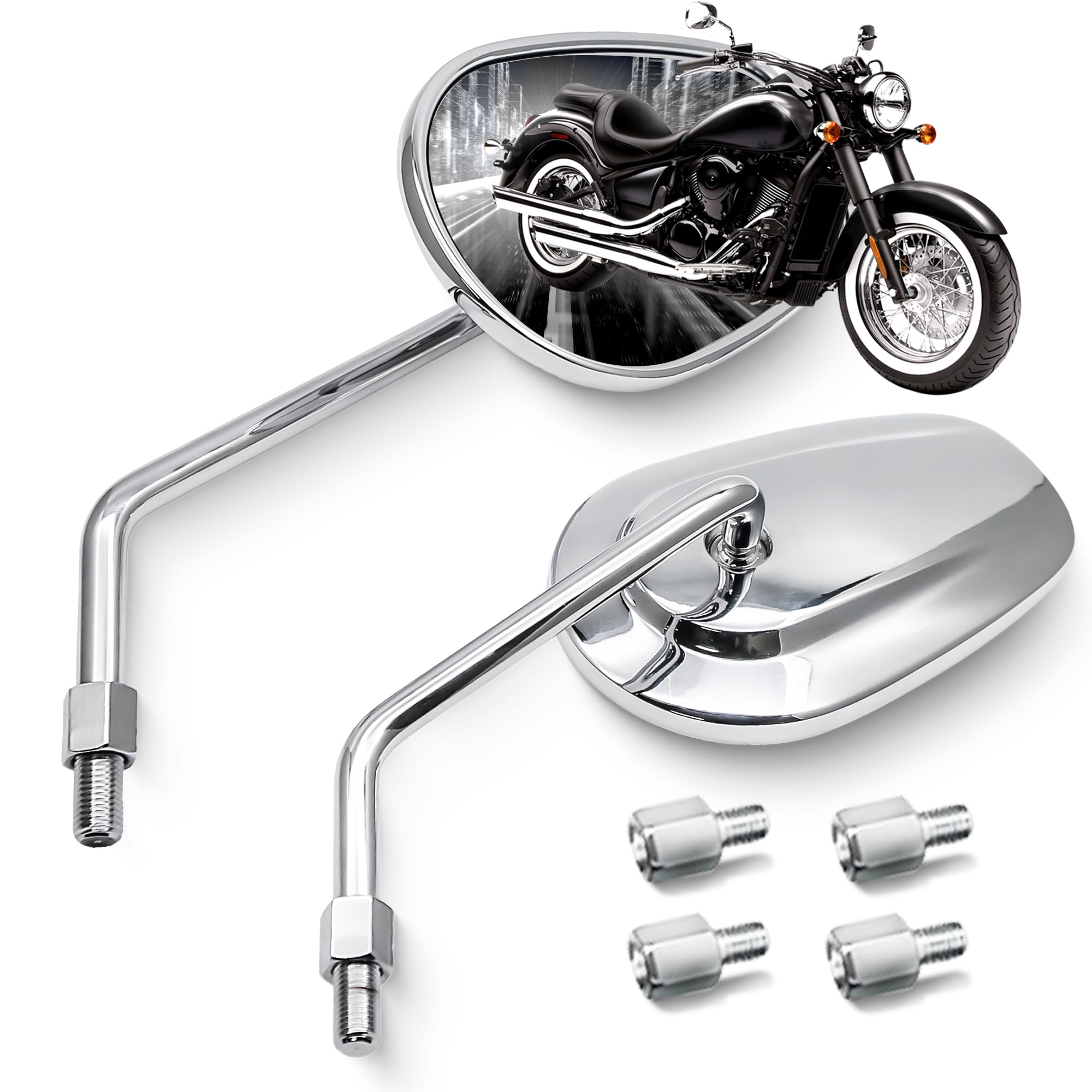 MZS chrome front view of mirror pair showing stylish oval design and improved visibility