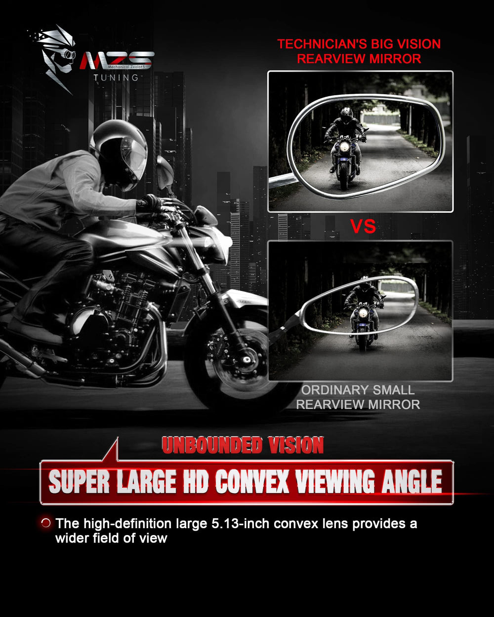 MZS chrome mirror installed on cruiser bike demonstrating real-world fit and benefit