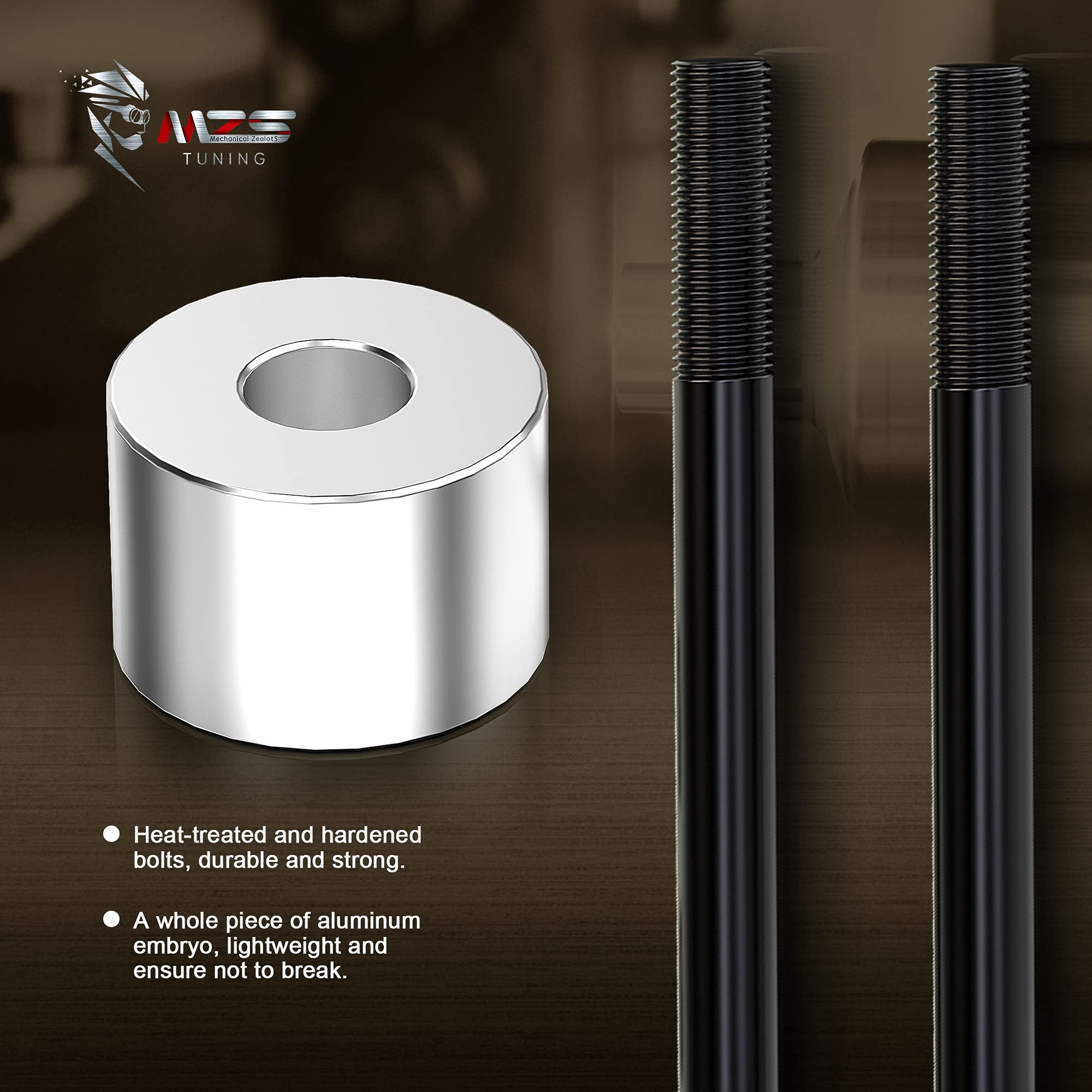 MZS hardware and bolts laid out for easy bolt-on installation benefit