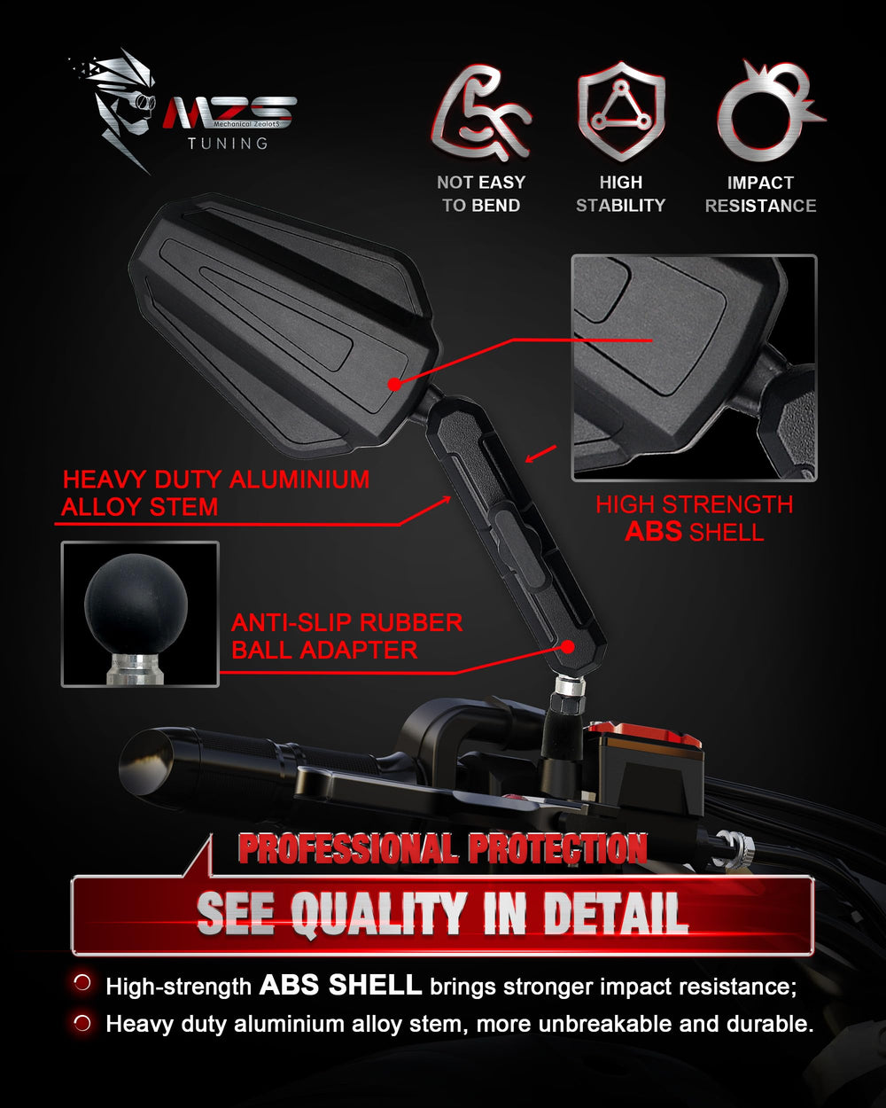 MZS HD glass arrow lens reflecting clear rear view for safer rides