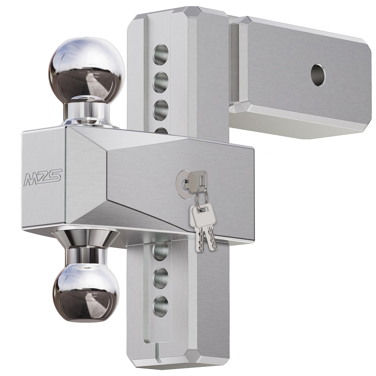 MZS hitch front profile showing full 8-inch adjustable drop benefit