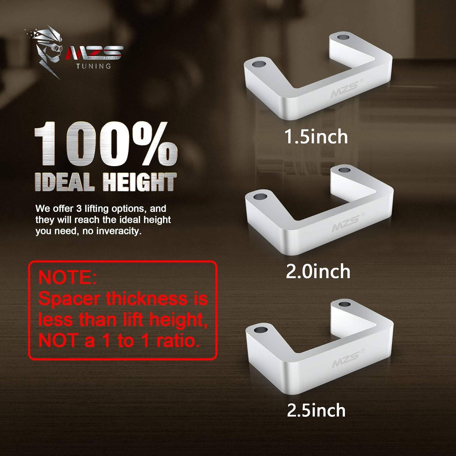 MZS product label and fitment sticker showing vehicle-specific compatibility benefit