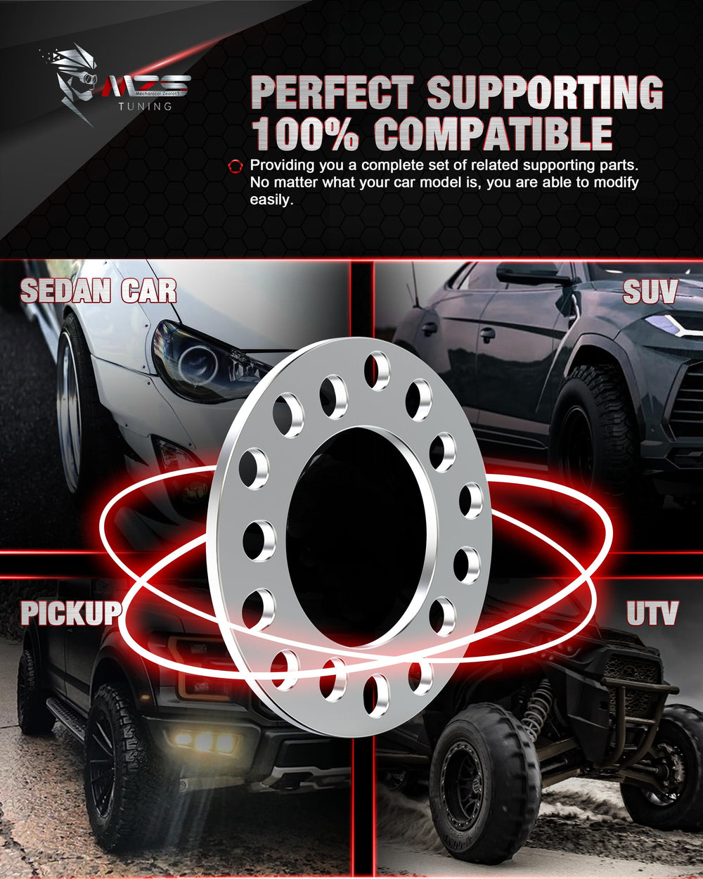 MZS on off-road vehicle illustrating wider wheels and better stance
