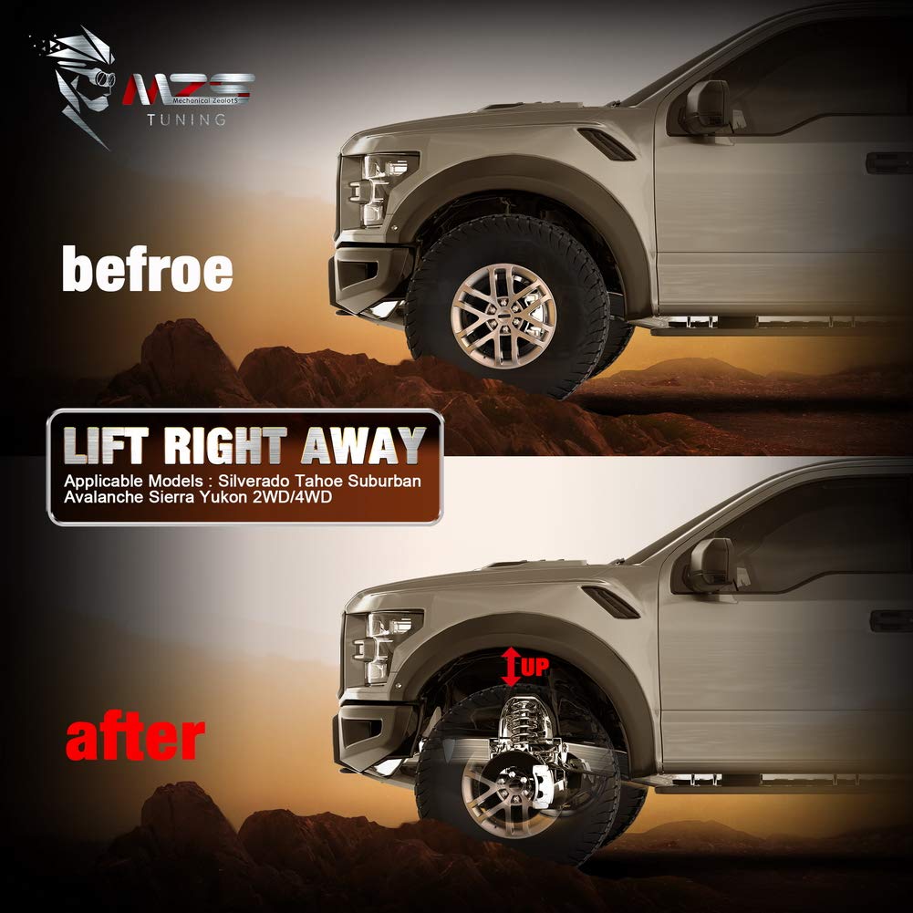 MZS lifestyle shot of truck on dirt road showing added clearance and confidence