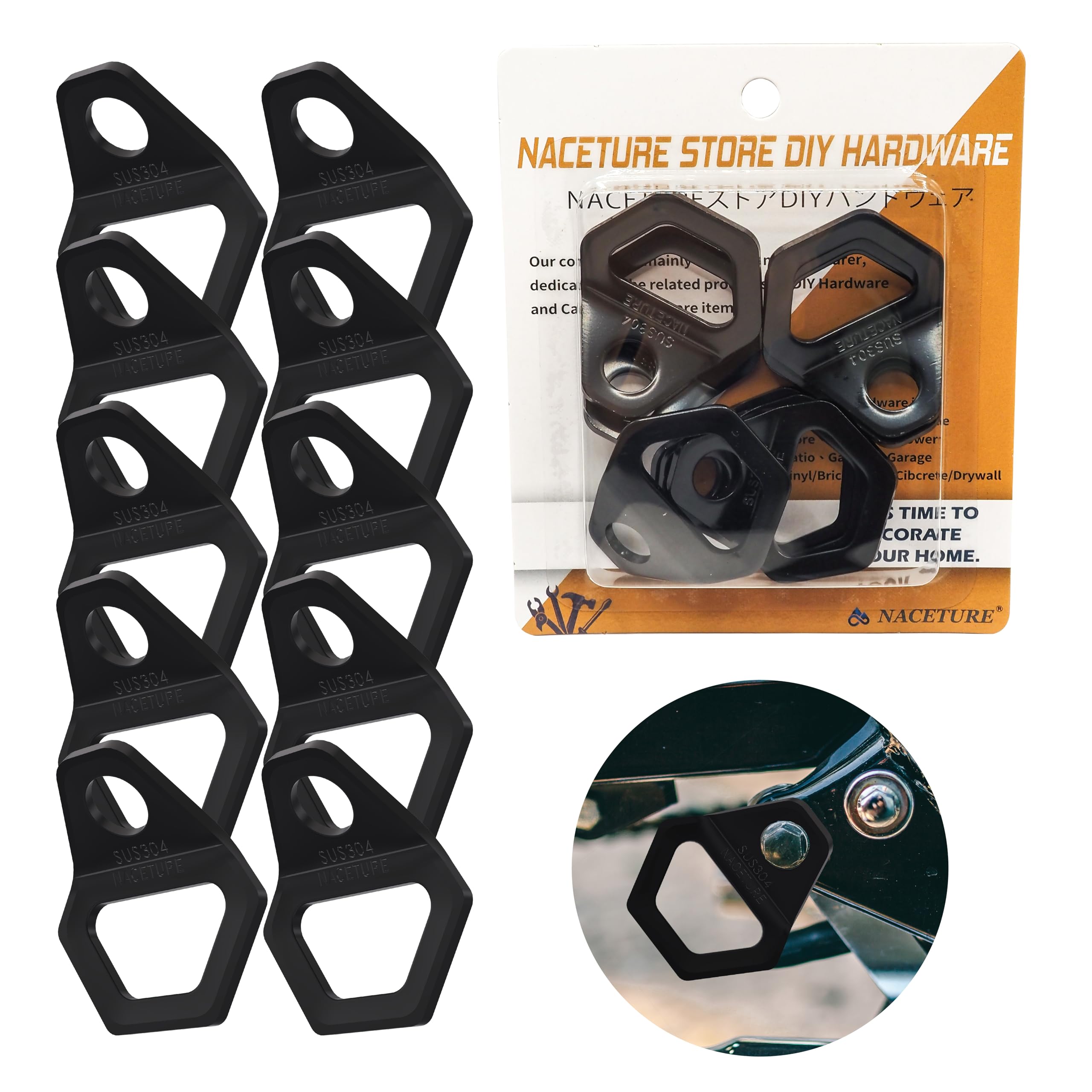 NACETURE front view of 10-pack anchors showing durable stainless finish and convenience