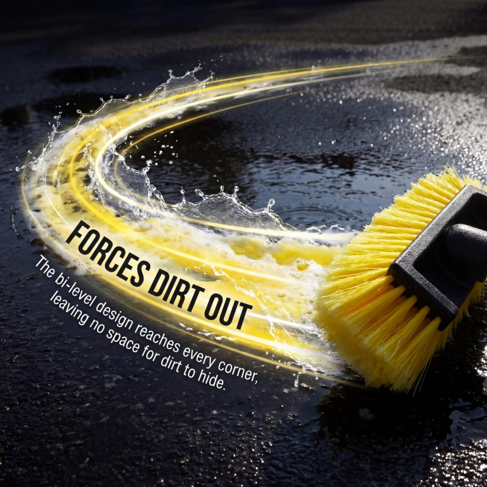 Nagpew brush scrubbing tire and wheel removing grime without scratching surfaces