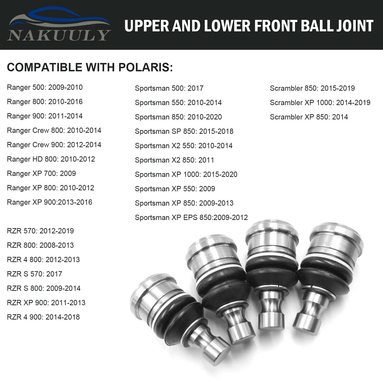Nakuuly close-up of ball joint ball and stud showing durable finish