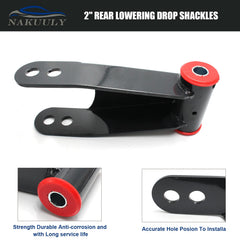 Nakuuly shackle installed on leaf spring demonstrating lowered stance