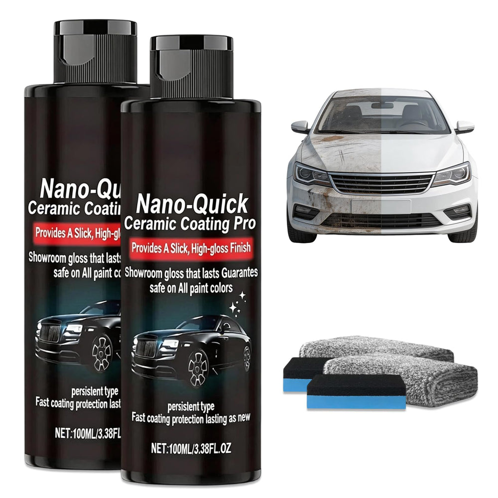 Generic Nano-Quick Ceramic Coating Pro front packaging showing two bottles and benefits