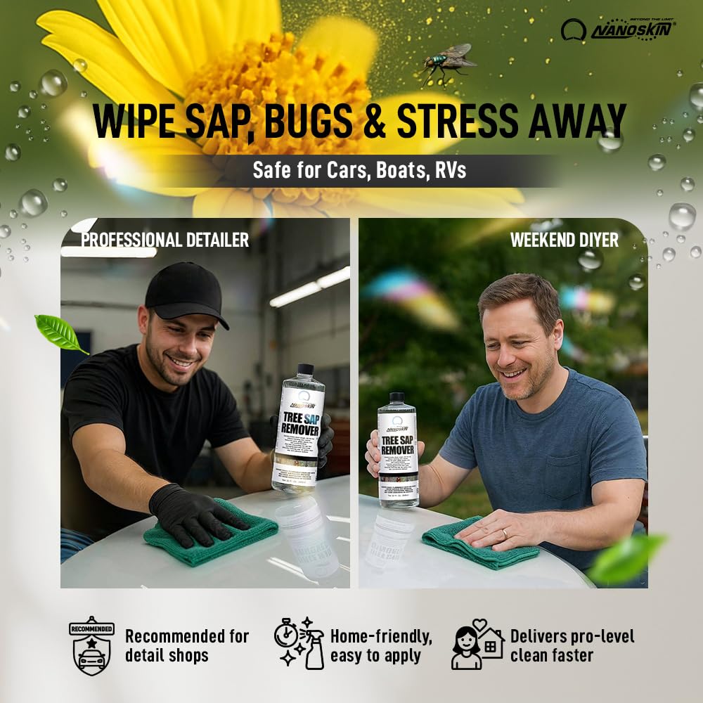 Nanoskin removing sap from glass showing streak-free visibility benefit