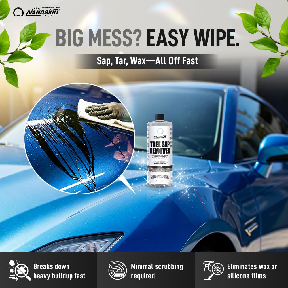 Nanoskin on microfiber cloth removing sap with minimal abrasion benefit