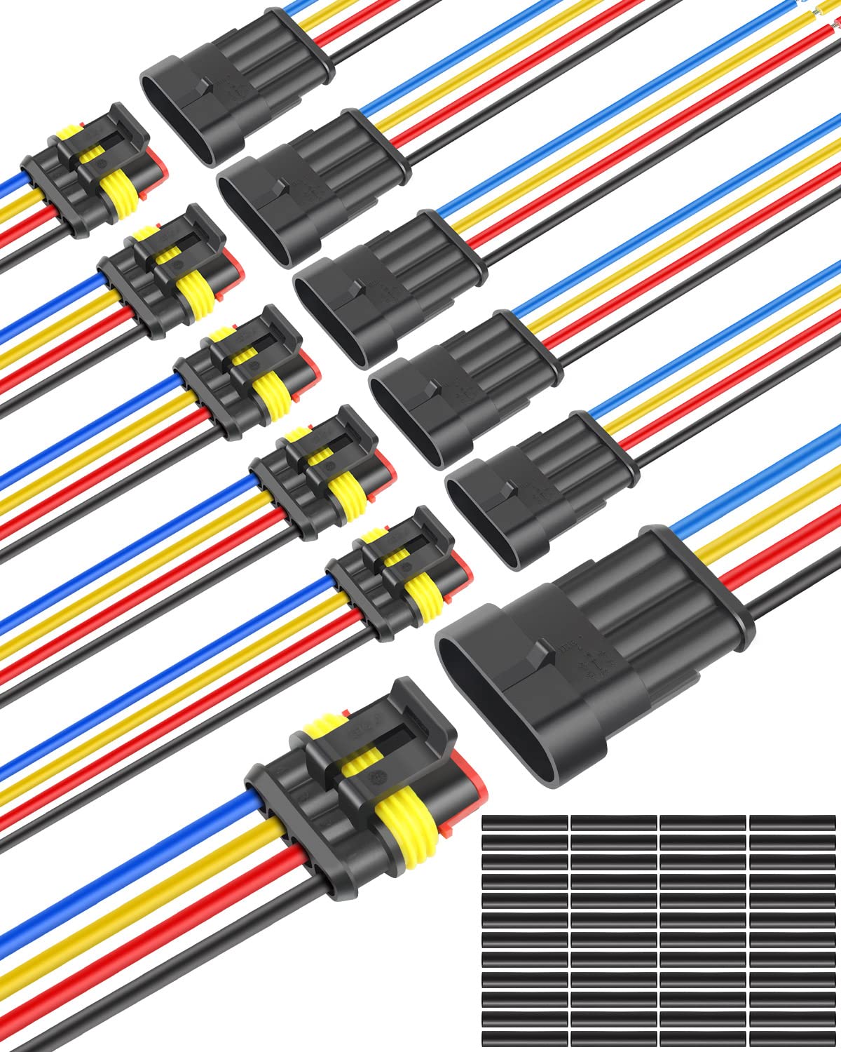 NAOEVO front view of 4-pin connector pack showing components and benefit of complete kit
