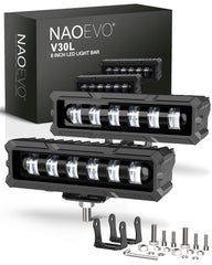 NAOEVO front view of 6-inch LED bar showing compact shape and mounting
