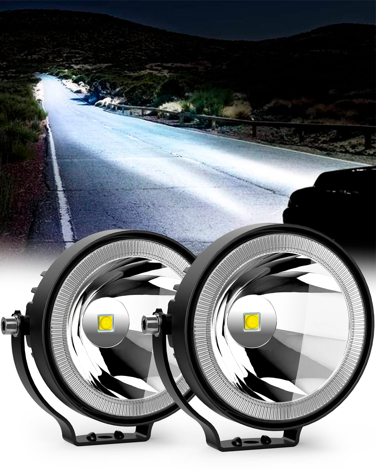 NAOEVO front view pair showing bright focused beam benefit