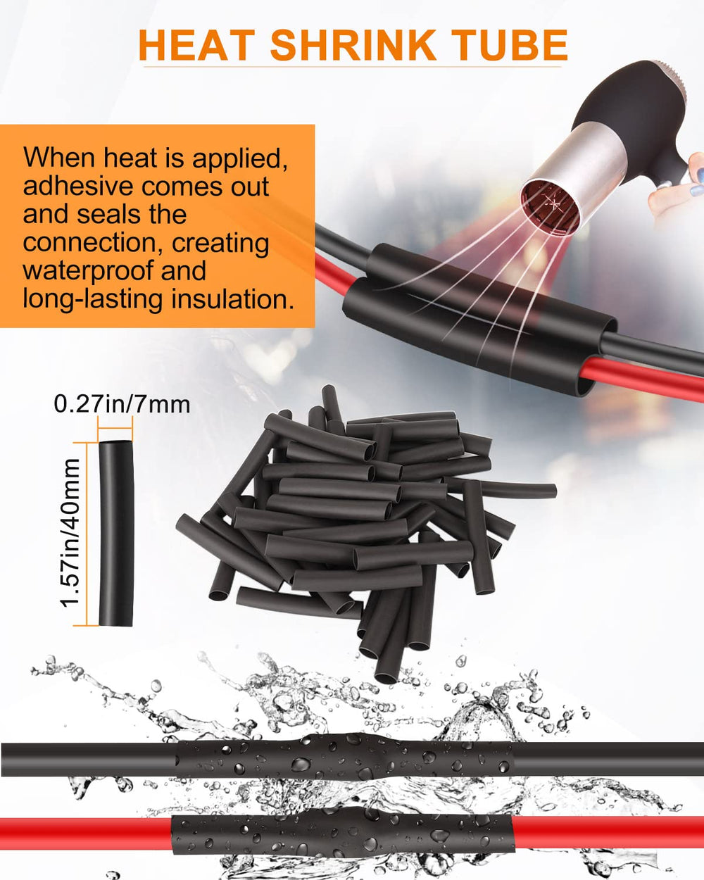 NAOEVO bundled heat-shrink tubing displayed emphasizing insulated, strain-relief benefit