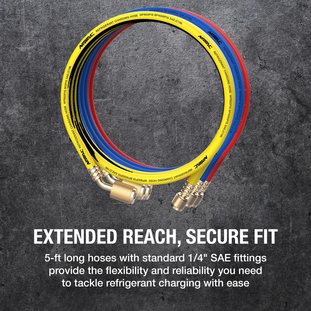 NAVAC hoses connected to manifold illustrating professional use