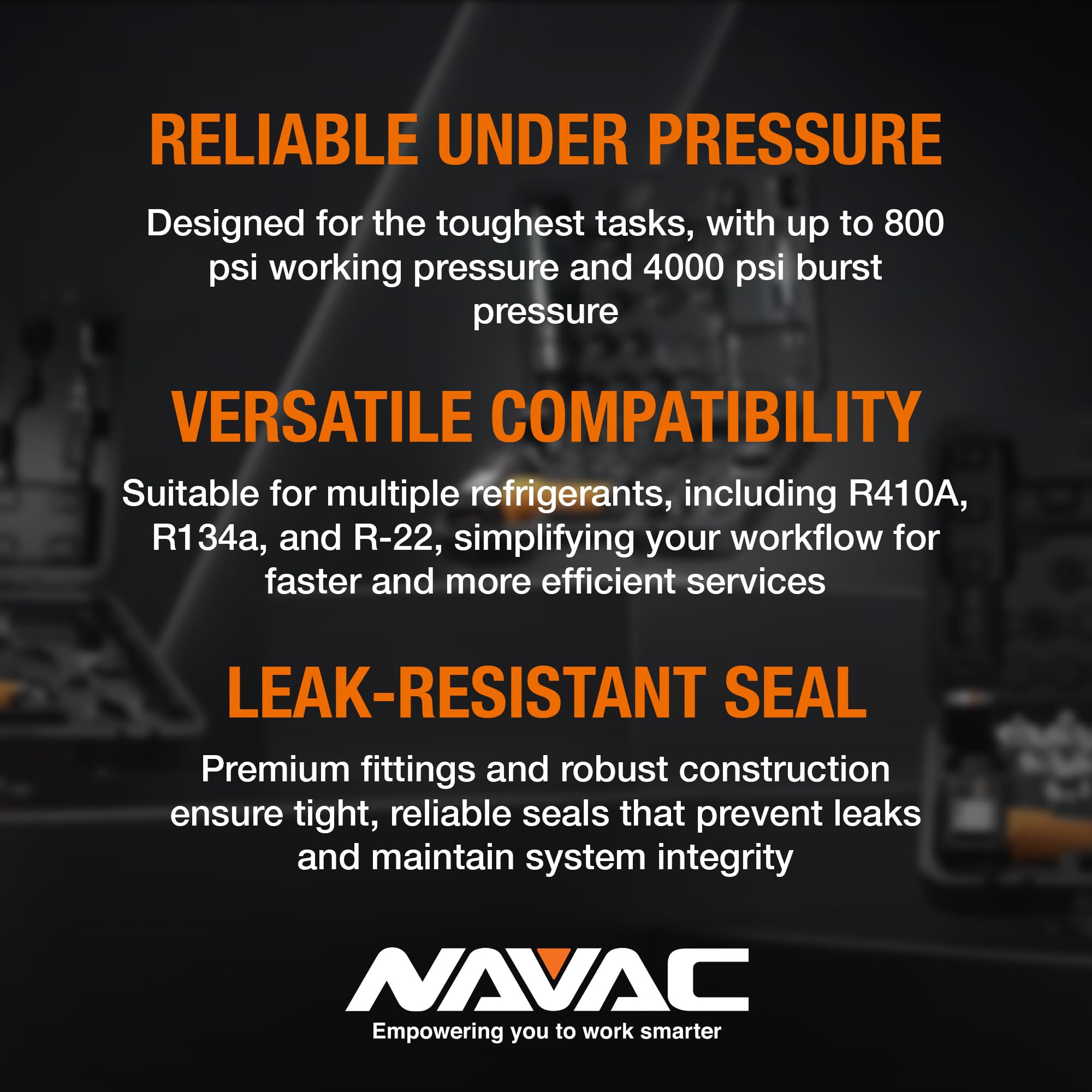 NAVAC hose pressure rating stamp showing 800 psi working safety