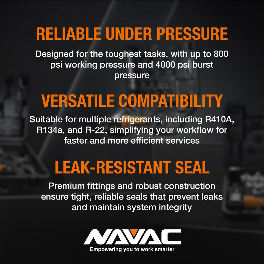 NAVAC hose pressure rating stamp showing 800 psi working safety
