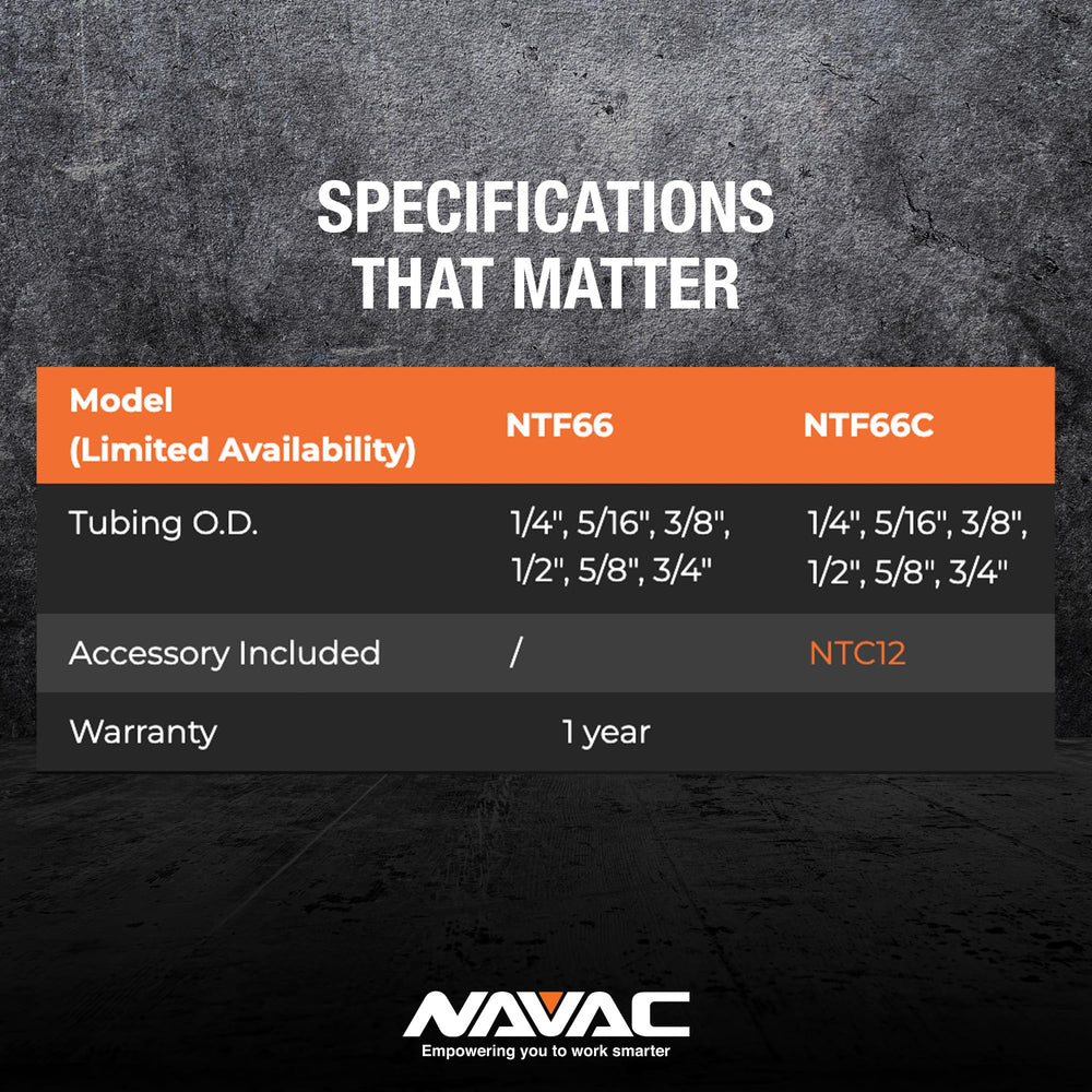 NAVAC NTF66 flaring in use on copper tube illustrating accurate 45-degree flare creation
