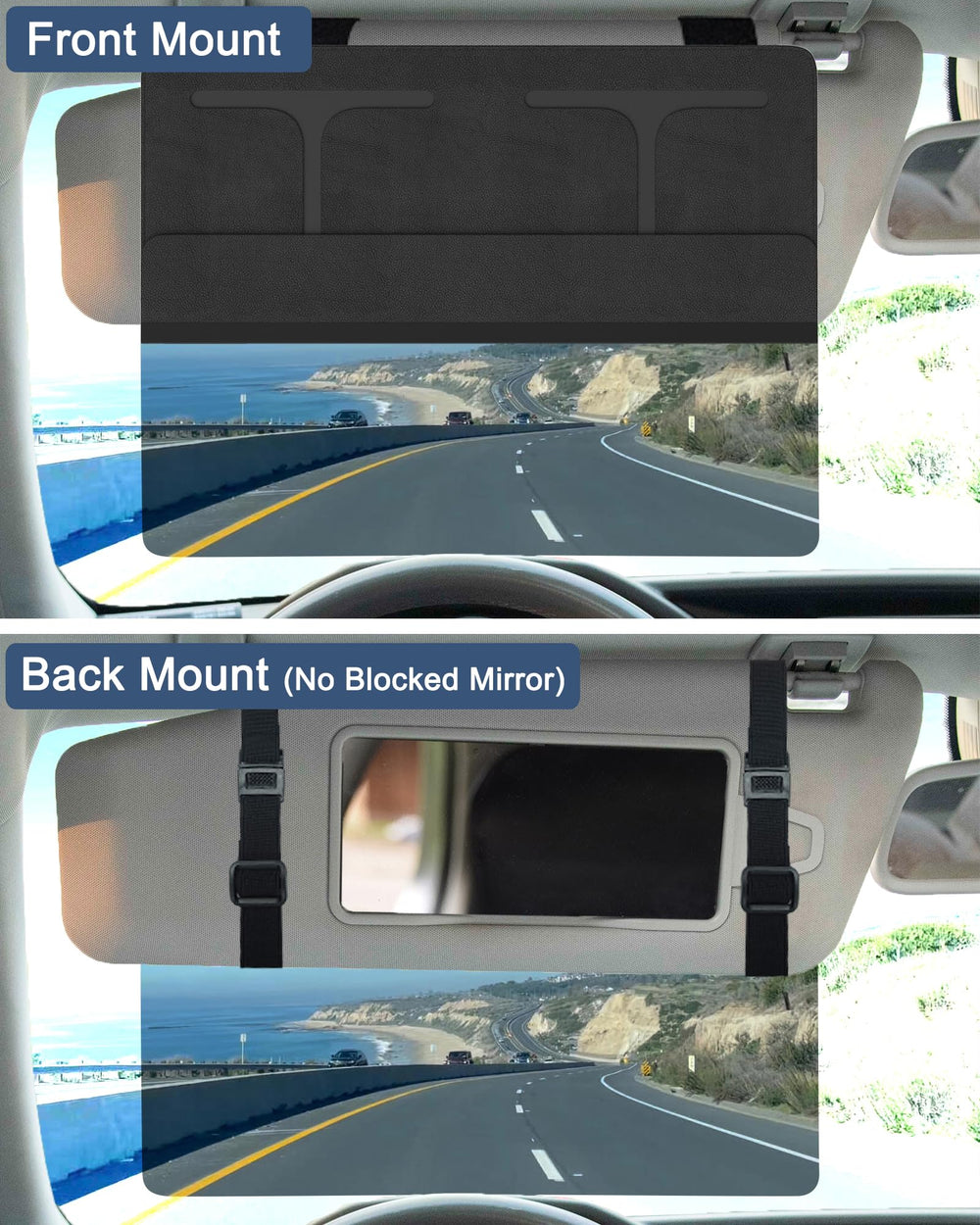 NAZZO installed on passenger visor for universal compatibility benefit