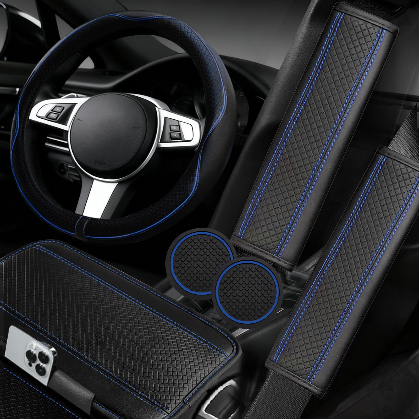 NBTEPEM front view of steering wheel cover showing fit and style benefits