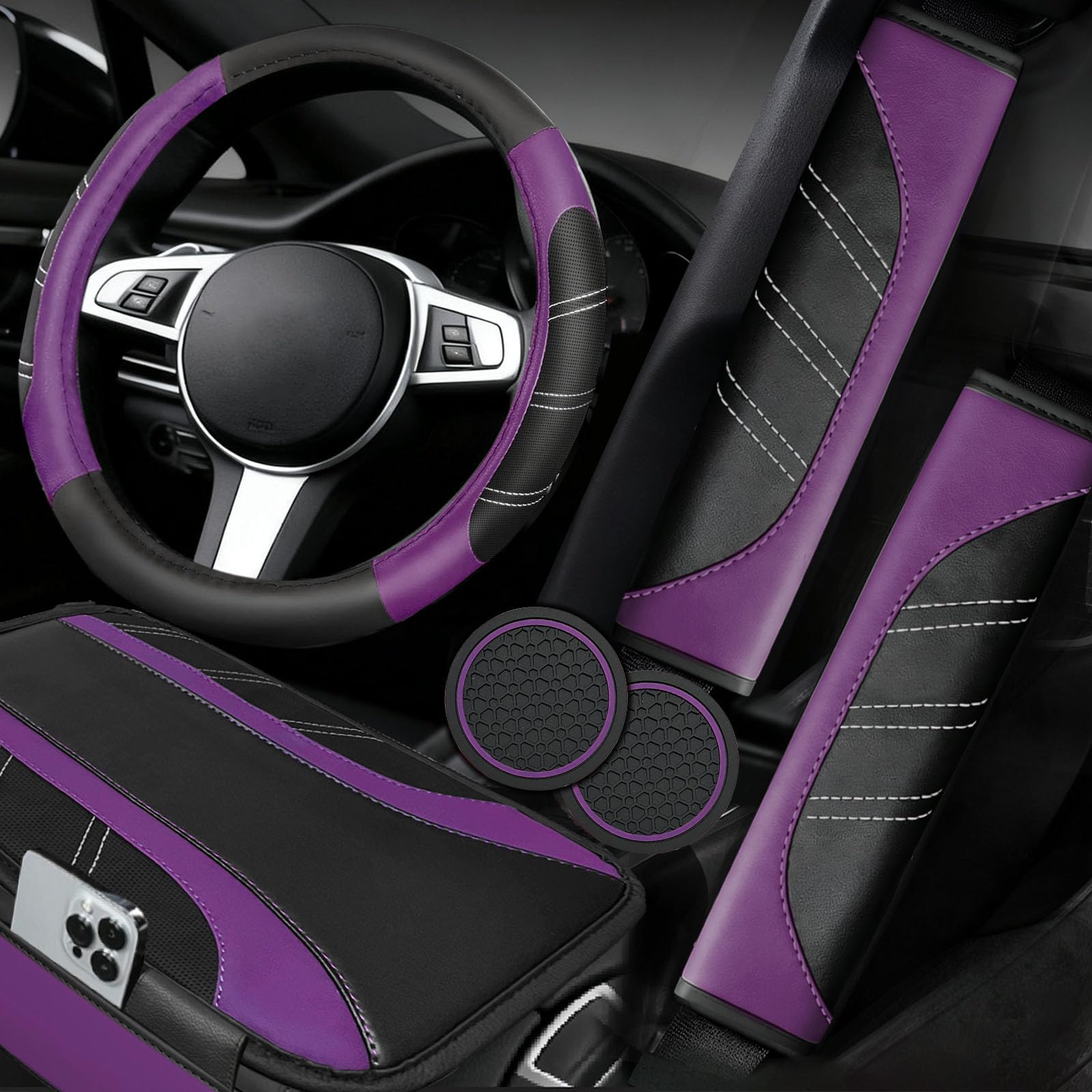 NBTEPEM steering wheel cover front view showing snug fit and sporty look