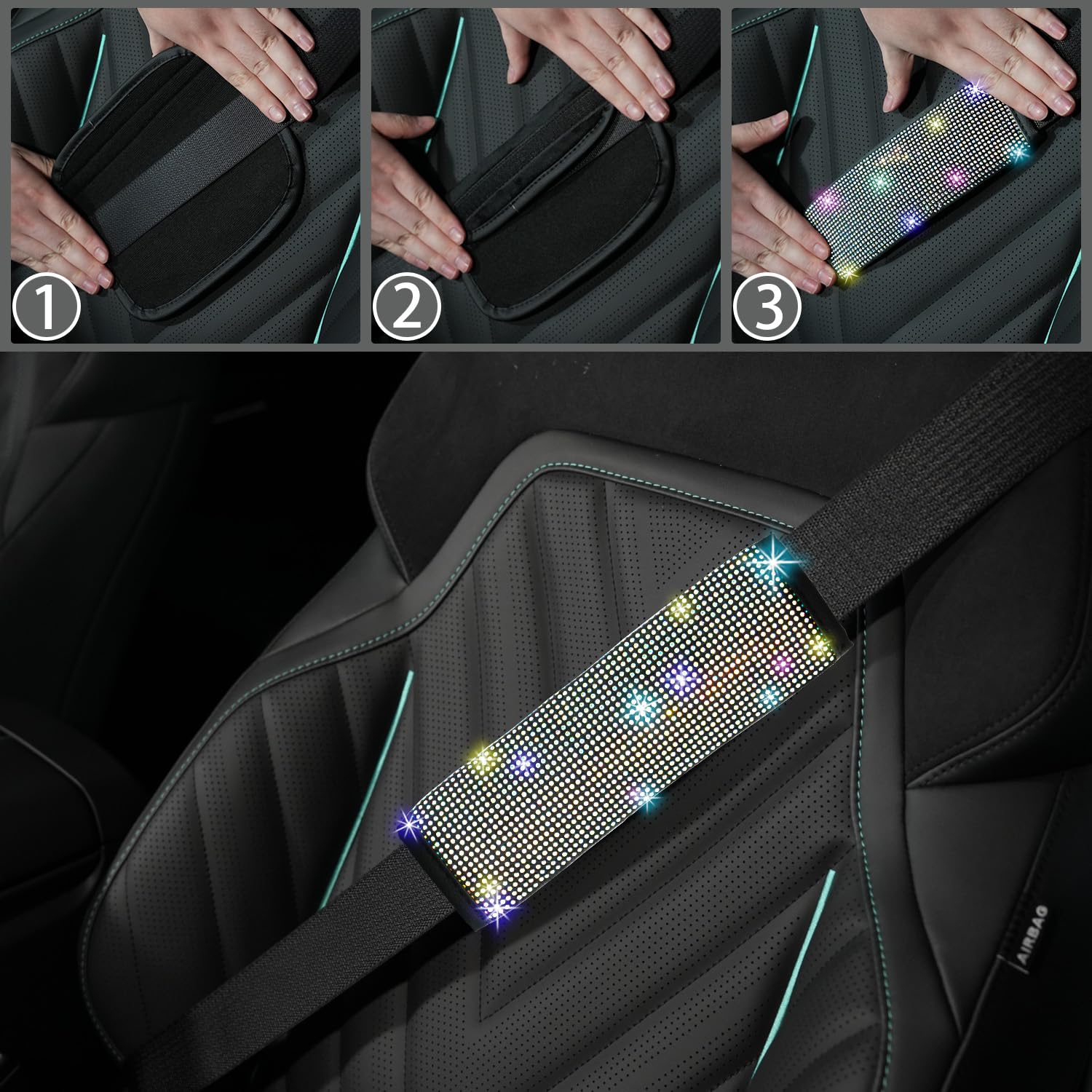 NBTEPEM seat belt covers installed on seat for comfort and strap protection