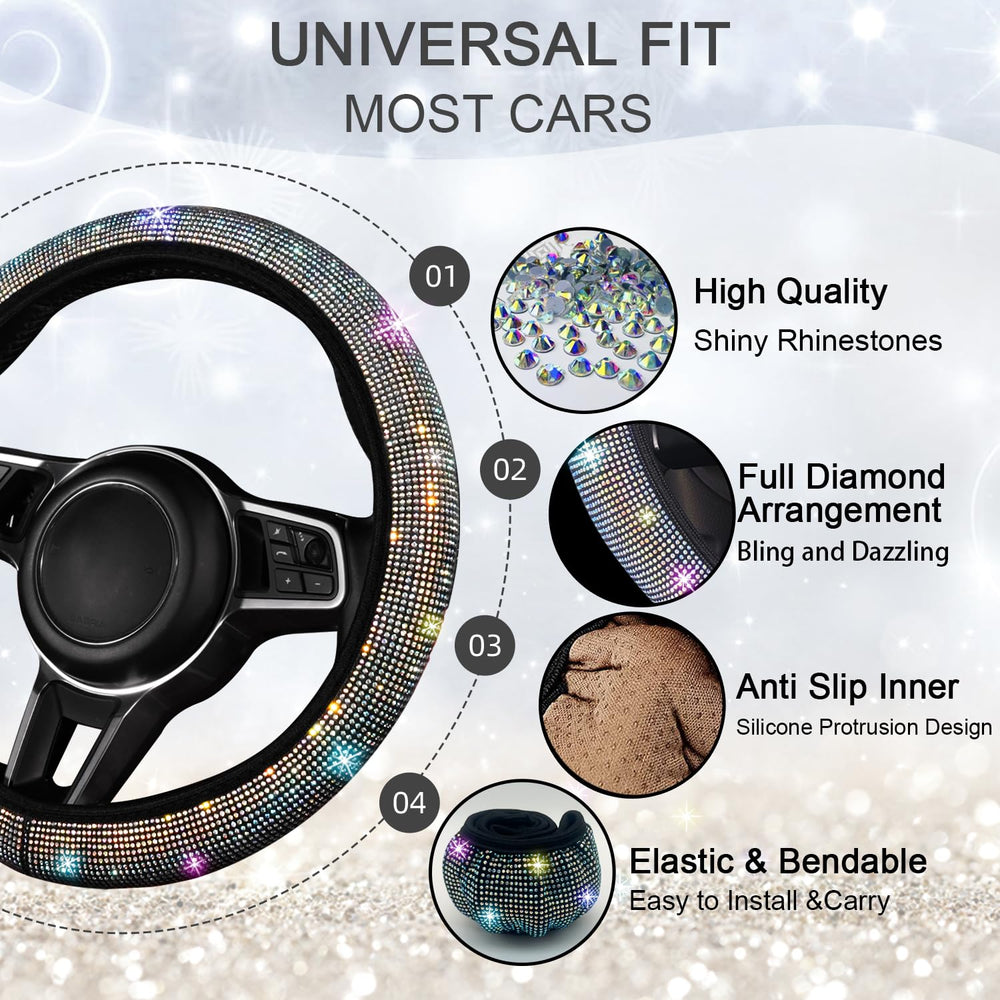 NBTEPEM steering wheel cover close-up showing rhinestones and luxury look