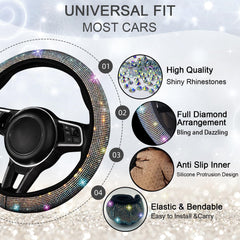 NBTEPEM steering wheel cover close-up showing rhinestones and luxury look