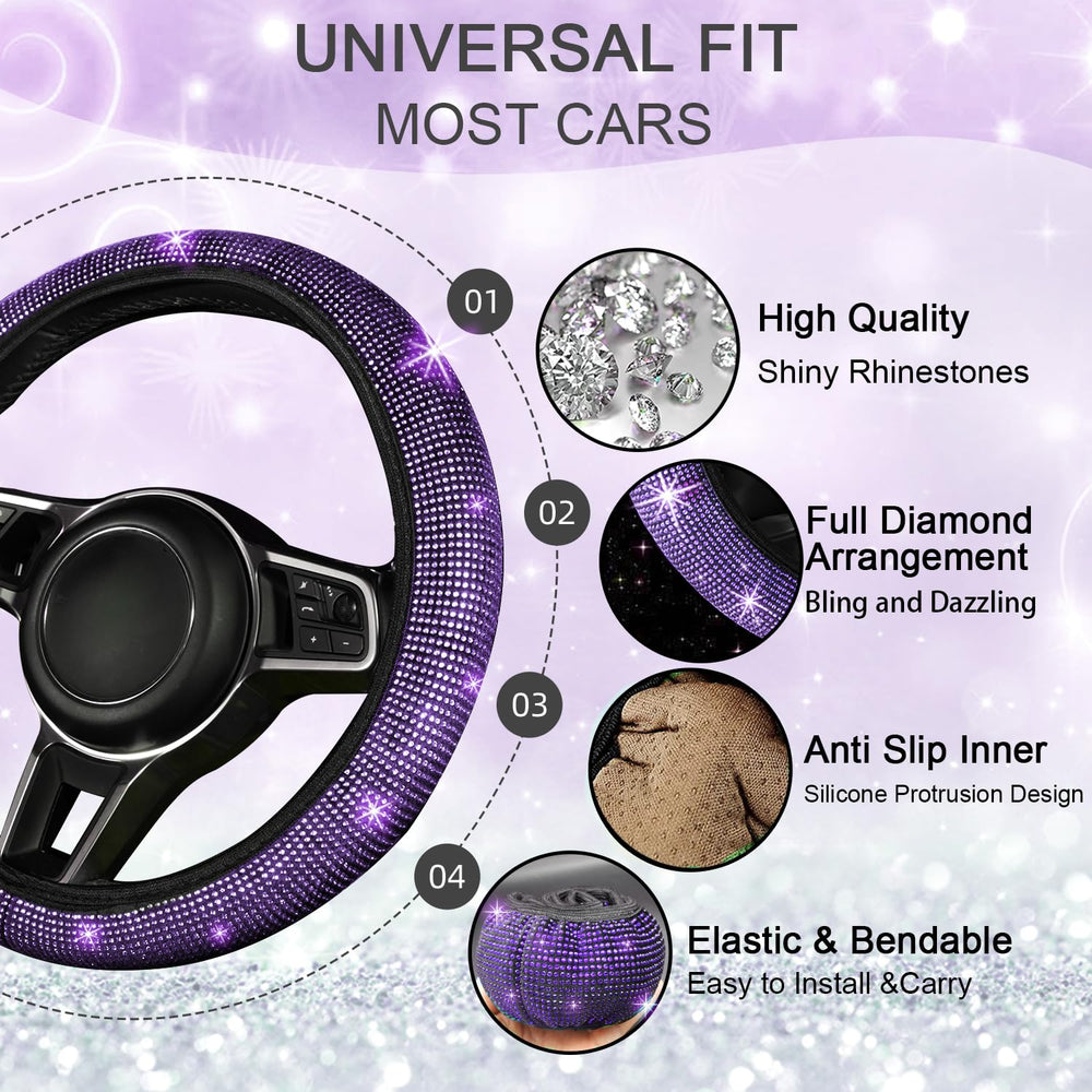NBTEPEM steering wheel cover close-up showing rhinestone detail and improved grip