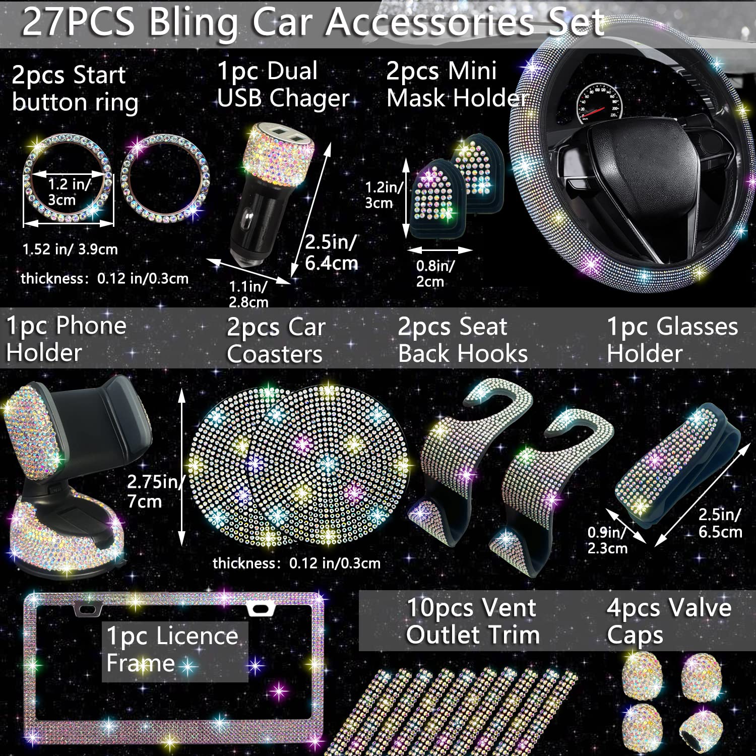 NBTEPEM steering wheel cover on 15-inch wheel adding grip and sparkle