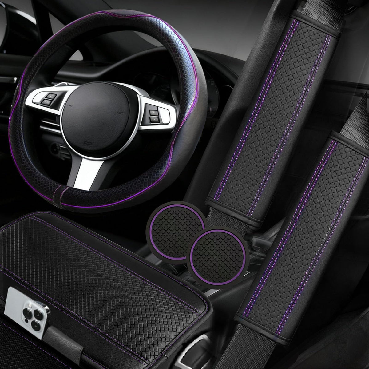 NBTEPEM steering wheel front view showing purple cover and improved grip