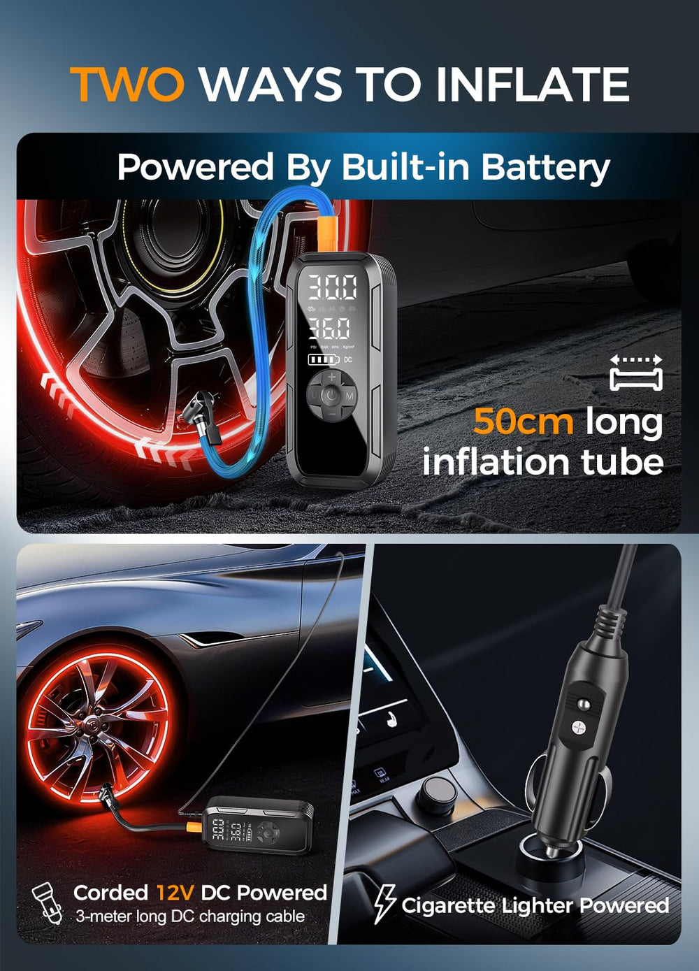 NEDECT Y51 inflating a car tire for rapid roadside pressure recovery