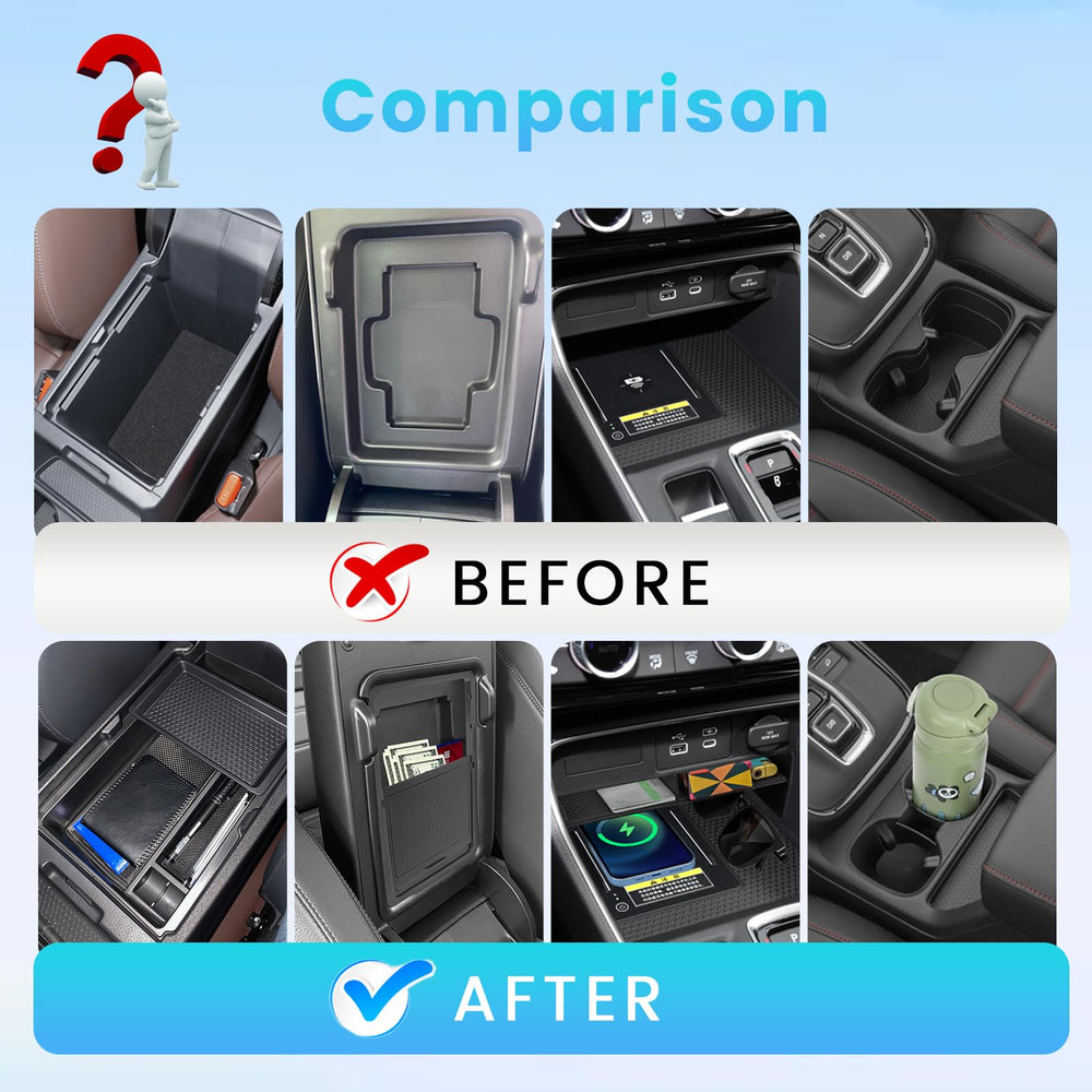 Neepiar armrest storage box installed in CR-V showing organized small-item access