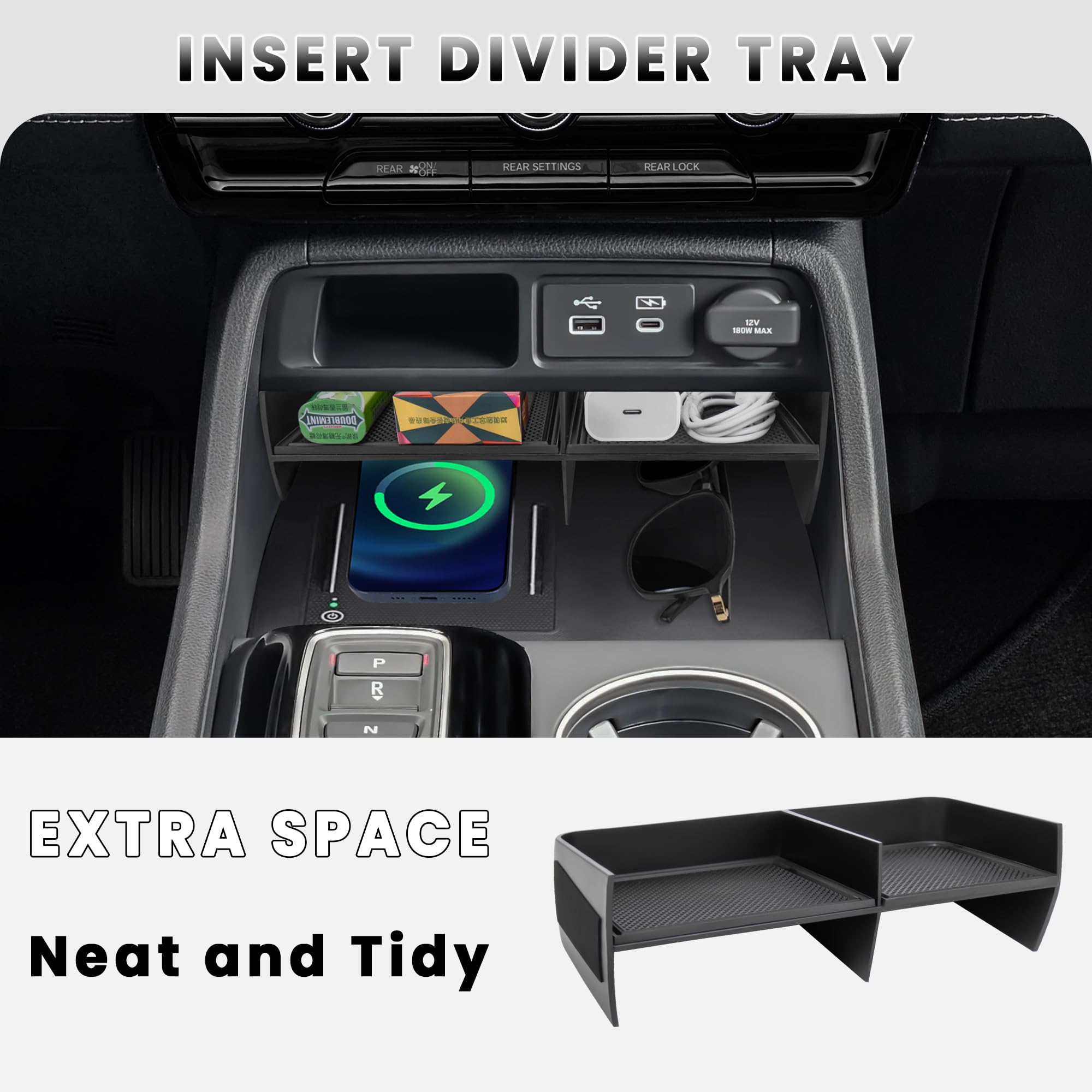 Neepiar armrest tray side angle demonstrating secure fit and durable ABS construction