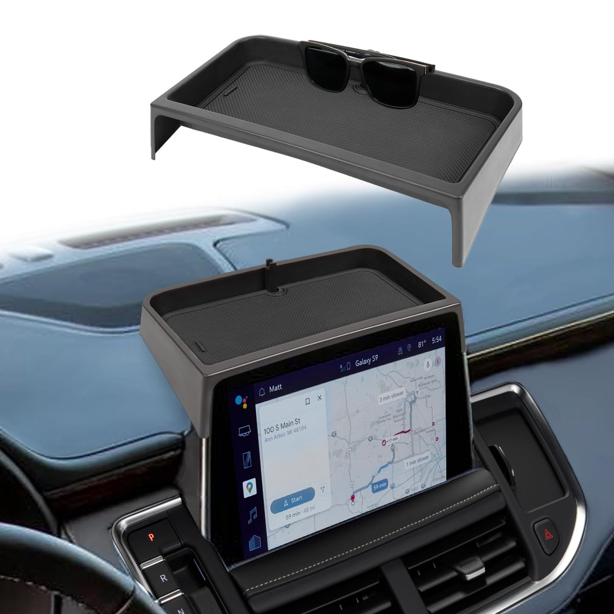 Neepiar front view showing exact fit in GMC console and improved organization