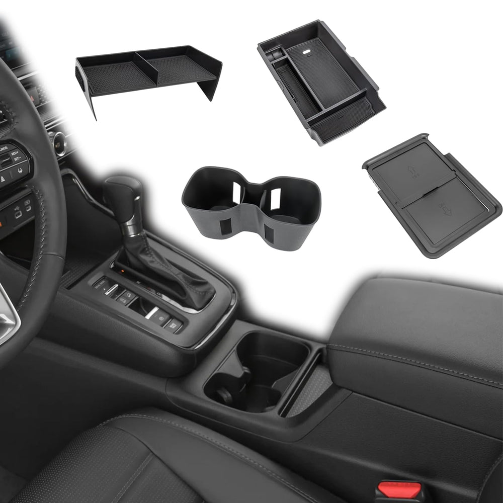 Neepiar front view of four console organizers showing neat storage benefits
