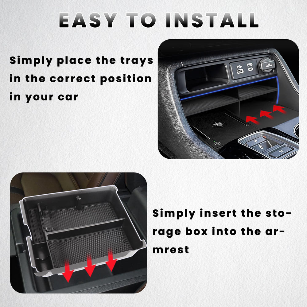 Neepiar lifestyle shot inside vehicle illustrating tidy console and improved cabin organization