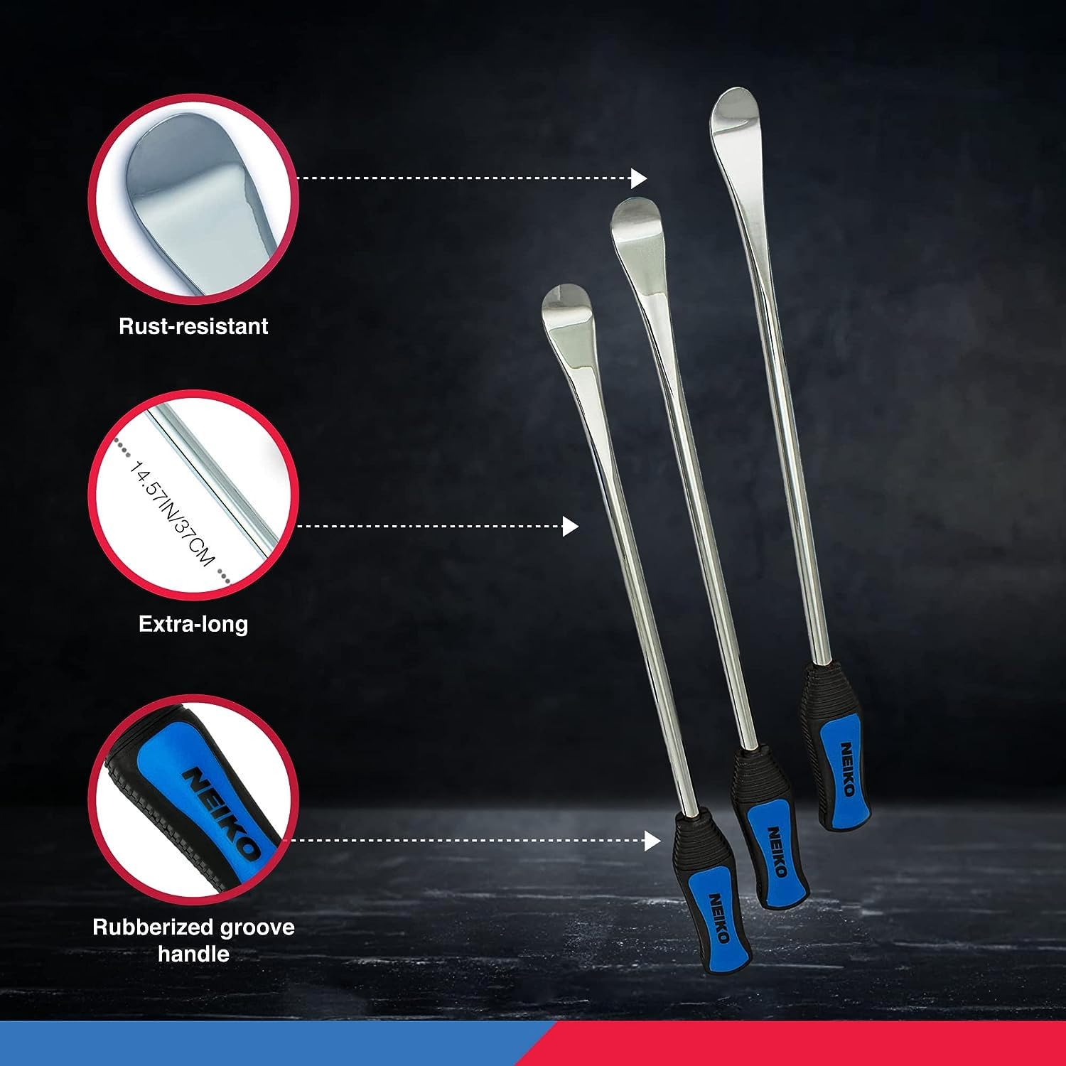 NEIKO spoon handle texture detail with rubberized grip for reduced fatigue