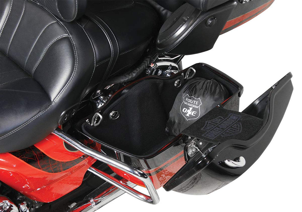 Nelson-Rigg cover fitted over motorcycle hard bags demonstrating fit