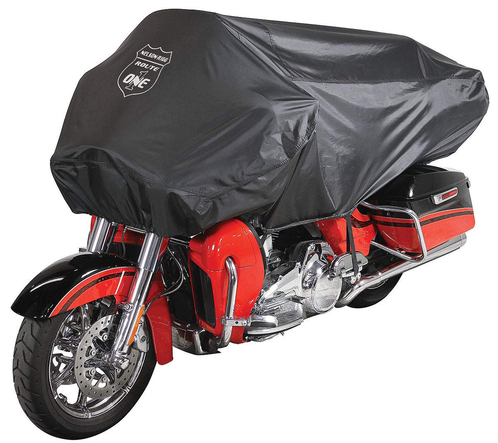 Nelson-Rigg front view on motorcycle showing full half-cover protection