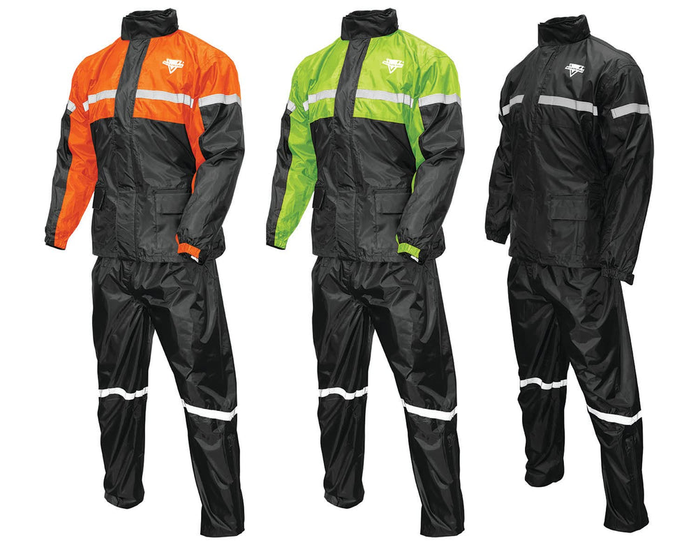 Nelson-Rigg jacket front view showing waterproof protection and high-visibility orange