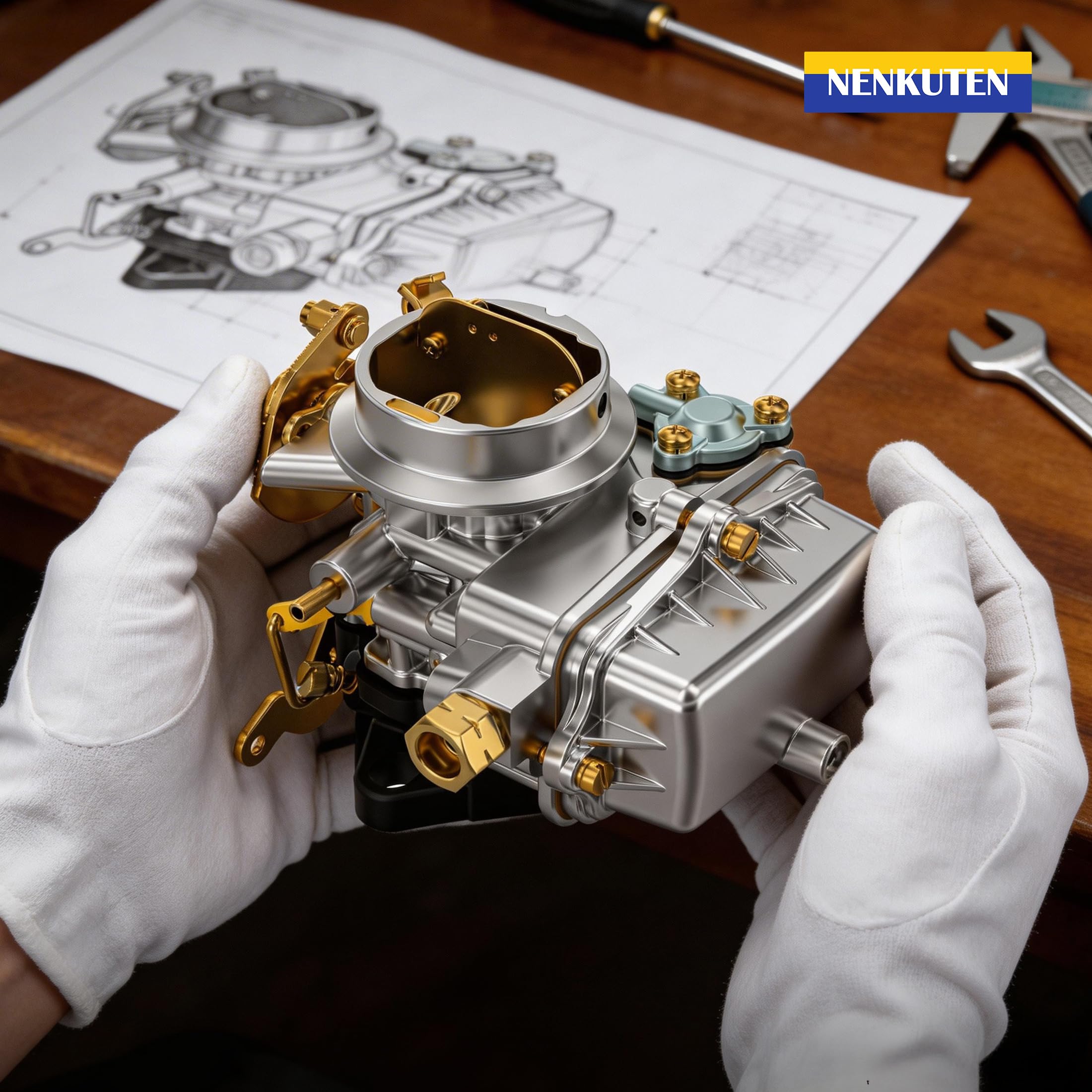 NENKUTEN side view showing throttle linkage for easy installation tuning