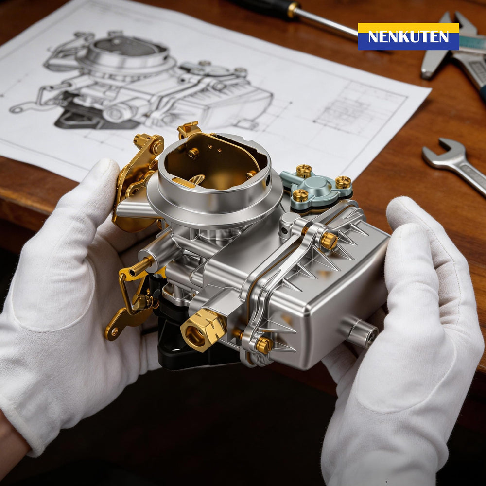 NENKUTEN side view showing throttle linkage for easy installation tuning